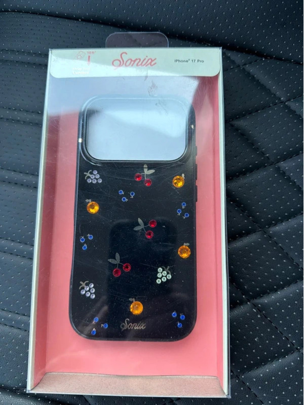 Sonix Fruit Gem Black iPhone 17 Pro Case Rhinestone Cherry Design New